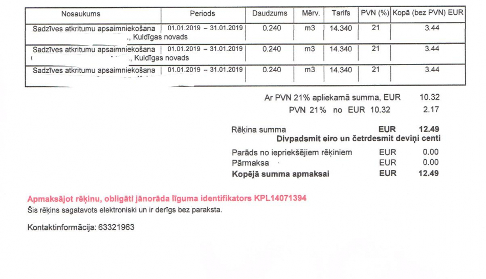 Apmaksājot rēķinu, jānorāda līguma identifikators