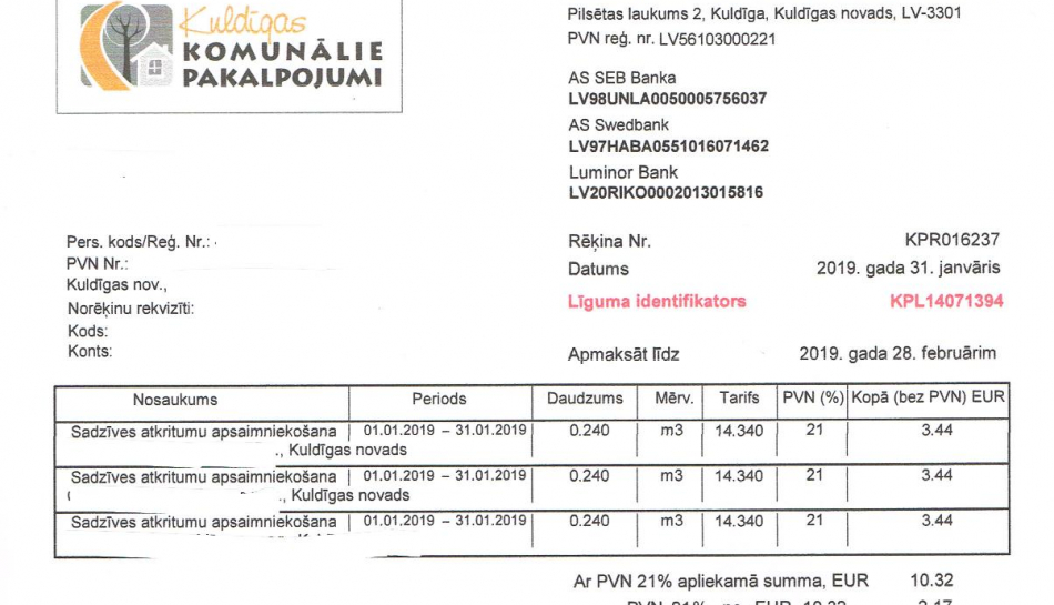 Apmaksājot rēķinu, jānorāda līguma identifikators